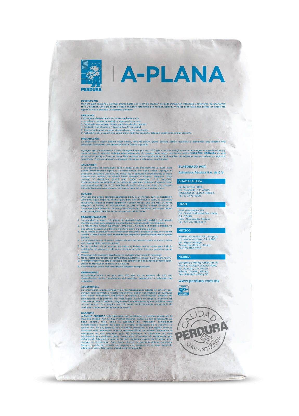 Adhesivo A-Plana Perdura Blanco 20kg