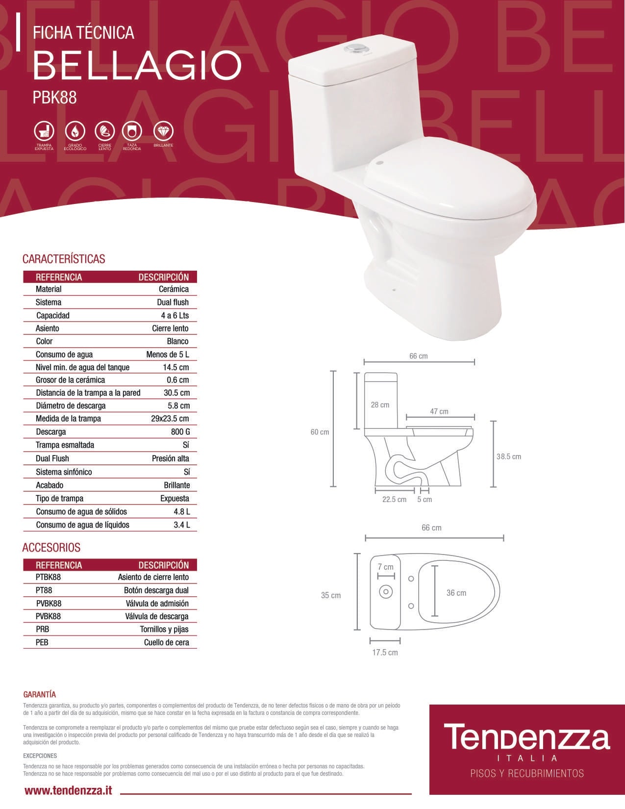 WC Bellagio Dual Flush Blanco Tendenzza PBK88