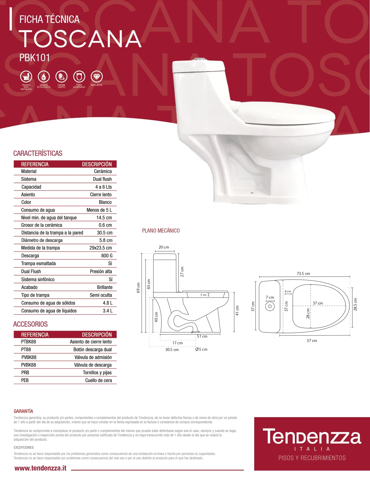 WC Toscana Dual Flush Blanco Tendenzza PBK101