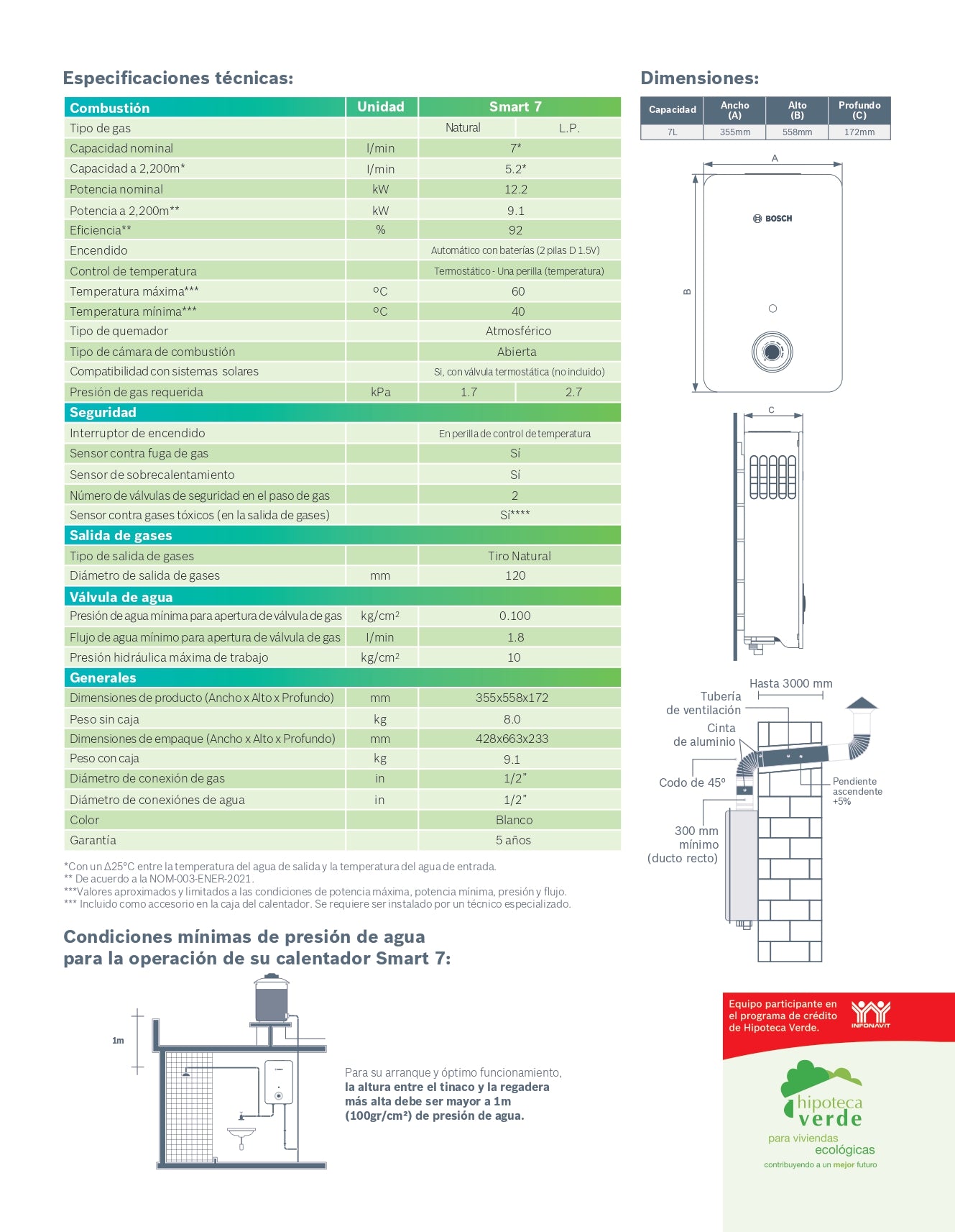 Calentador Bosch  Smart 7 Gas Lp 7 Lt/Min