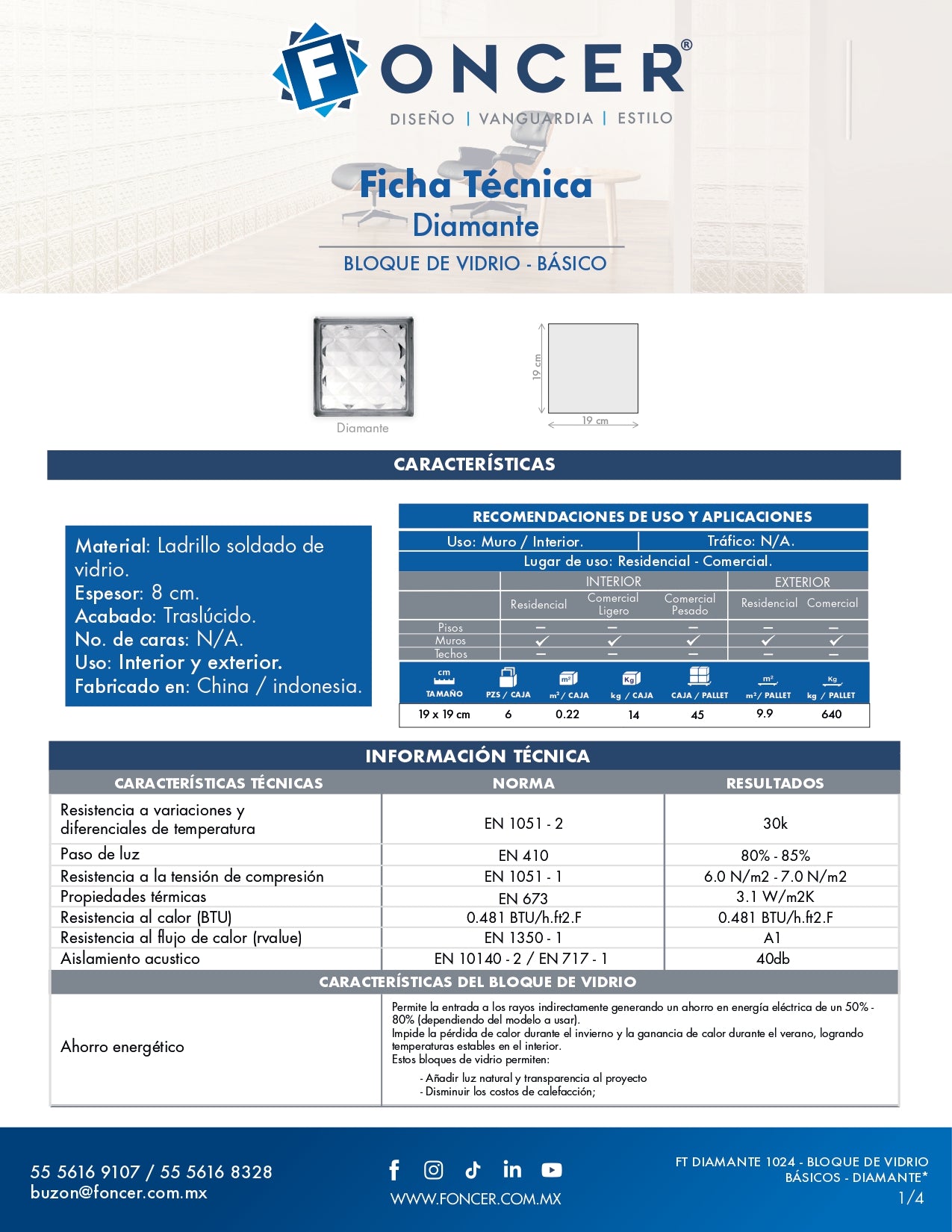 Vitroblock Foncer Diamante 19X19X08